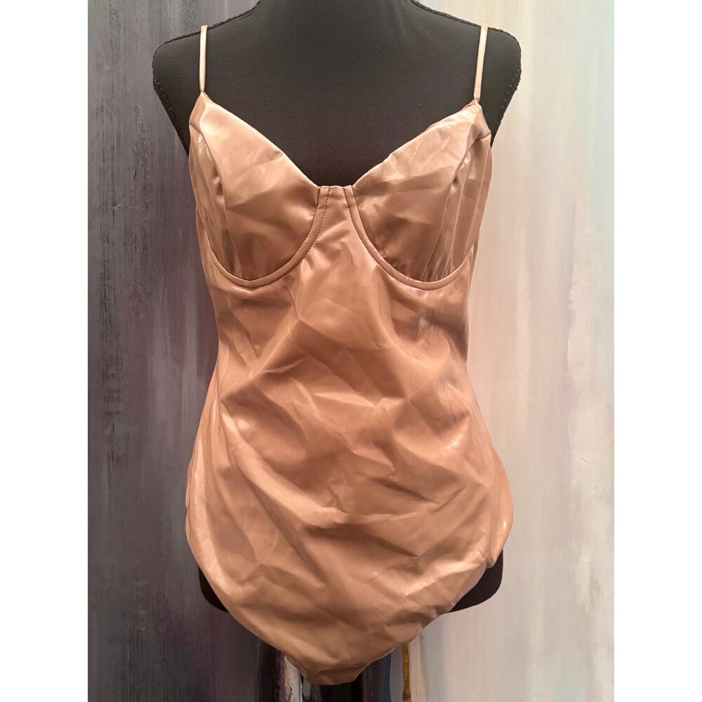 Naked Wardrobe Nude Faux Leather Underwire Bodysuit XL Vegan Leather Stretch - Picture 2 of 8